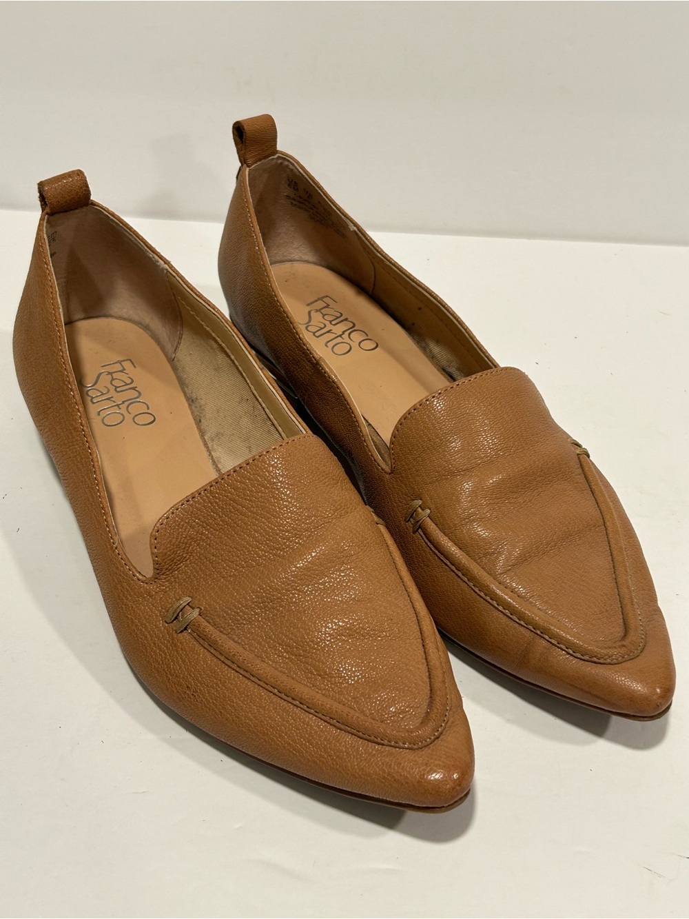Franco Sarto Susie Tan Leather Pointed Toe Loafers Flats Women's Size 8M
